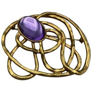 Vintage AVON Golden Web‎ Modernist Large Brooch Abstract Purple Cabochon
